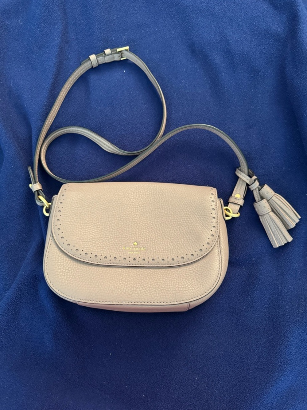 kate spade Taupe Pebbled Leather Crossbody with Tassel